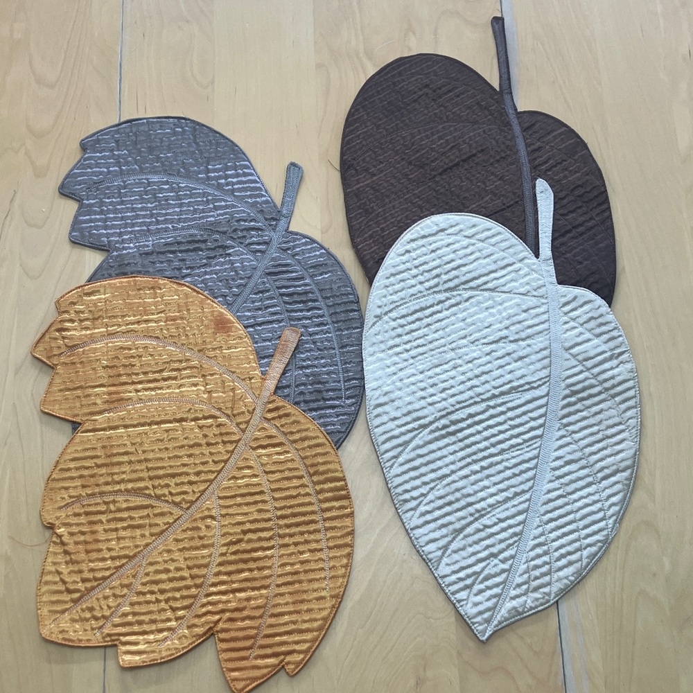 Leaf-Shaped Placemats Set in Gold, Gray, Brown, and Cream